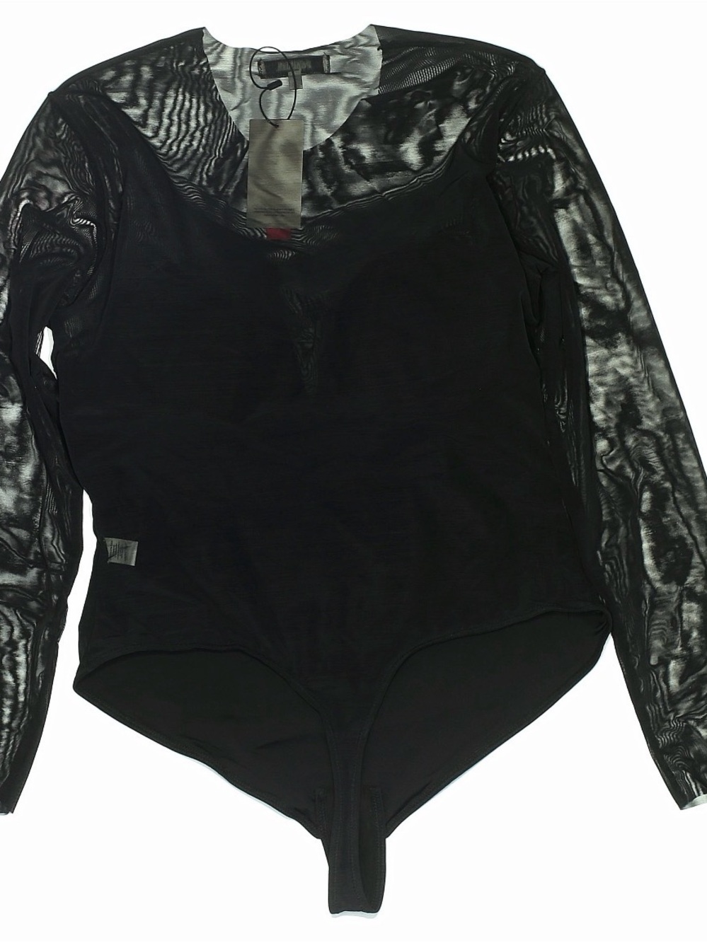 NWT Popilush Sheer Sleeve Black Bodysuit - Women's Long Sleeve Top 3XL - Picture 7 of 9